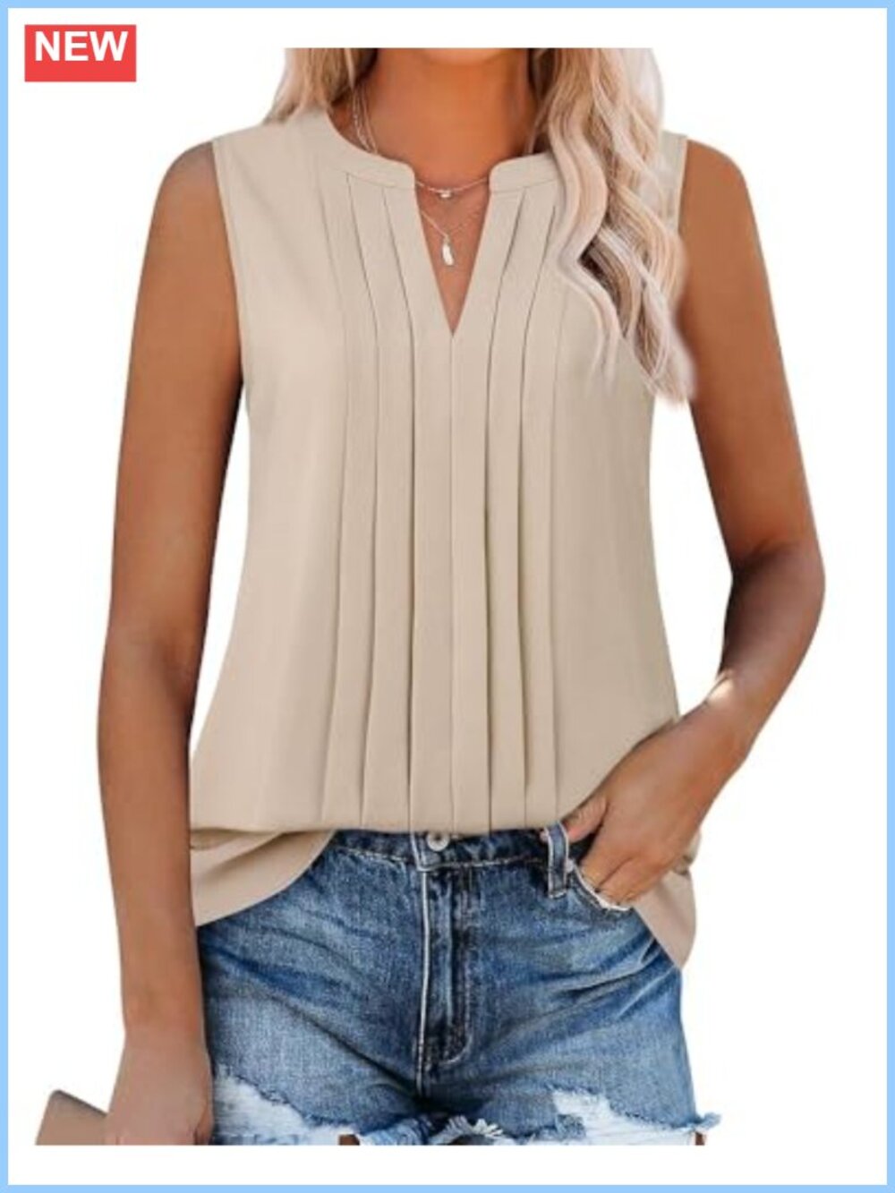 Women Sleeveless Chiffon Tank Top V Neck Pleated Blouse Work Shirt